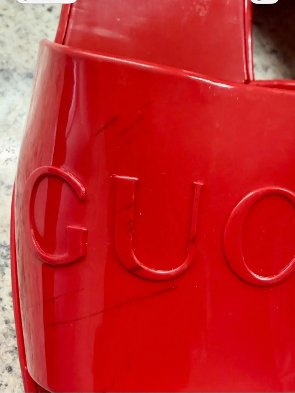 Gucci Red Jelly Rubber Logo Women’s Slide Sandals Thick Heels 39